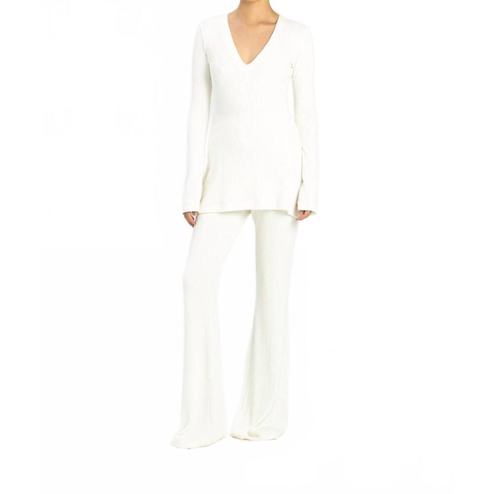 NEW SANS FAFF sylvie enviro rib v-neck top in white